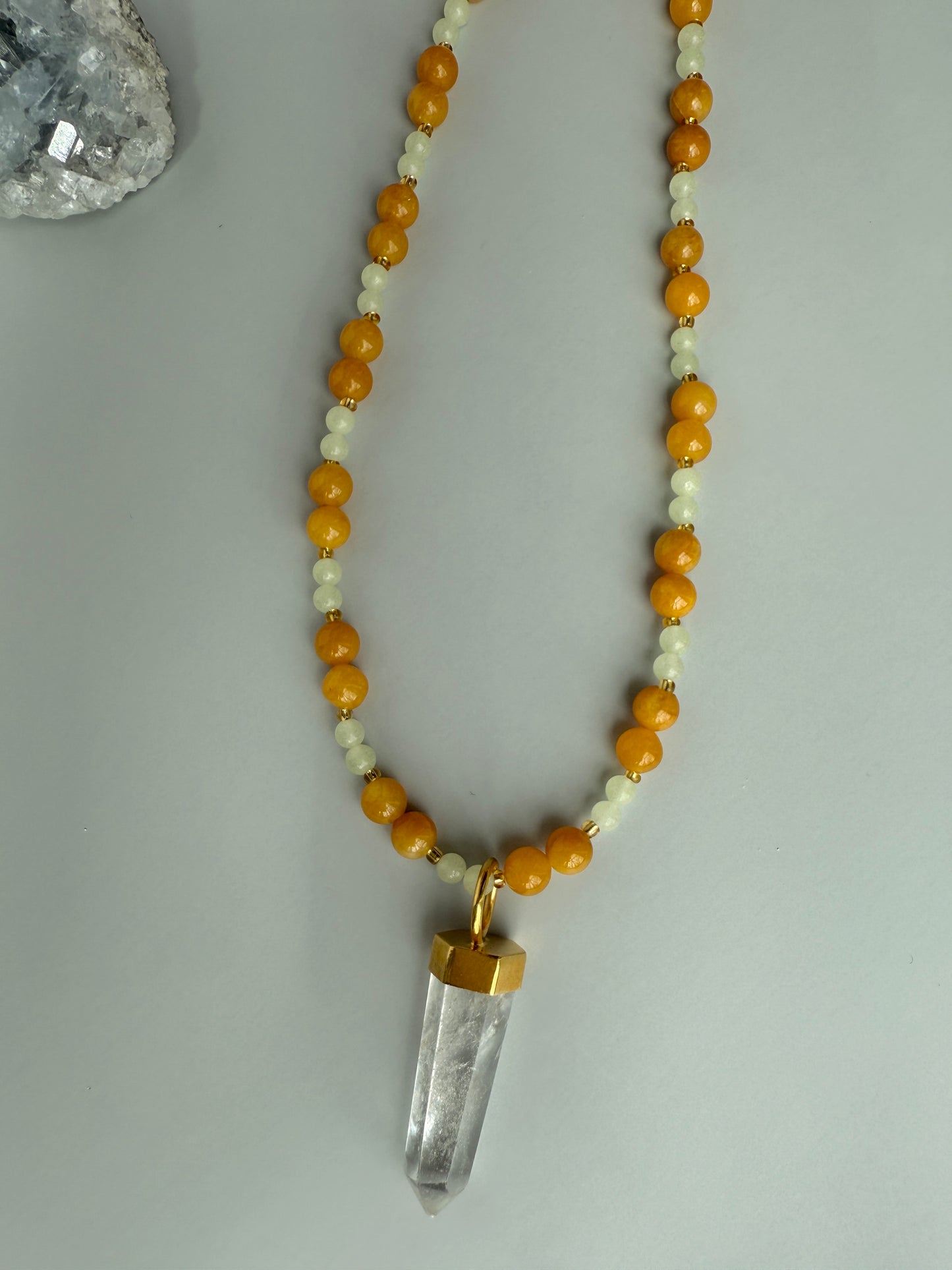 Butterscotch, Agate & Clear Quartz (removable crystal)