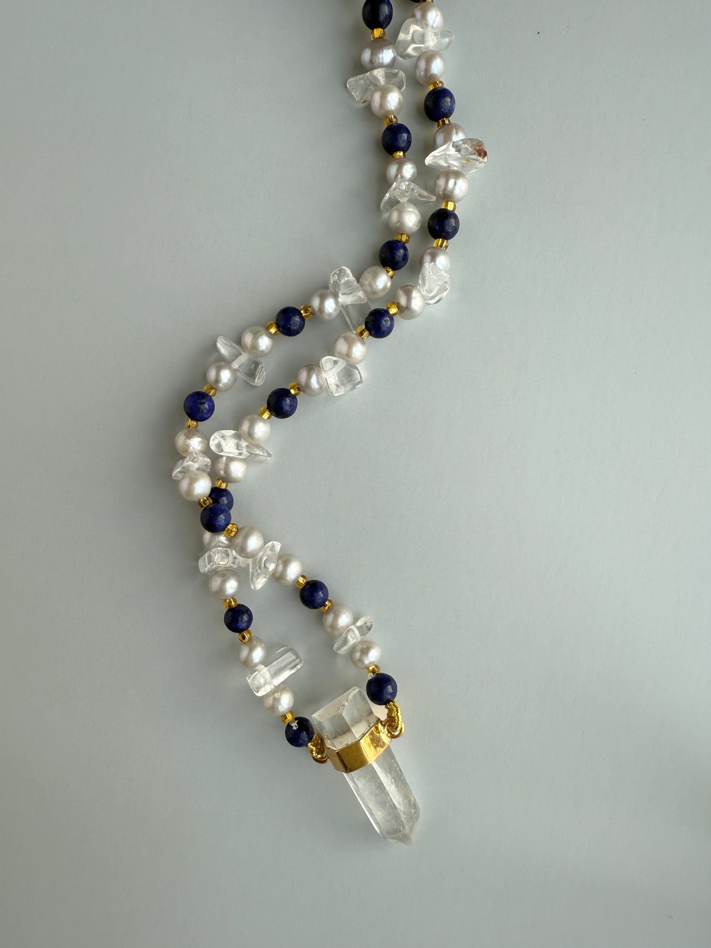 Freshwater Pearls, Lapis & Clear Quartz