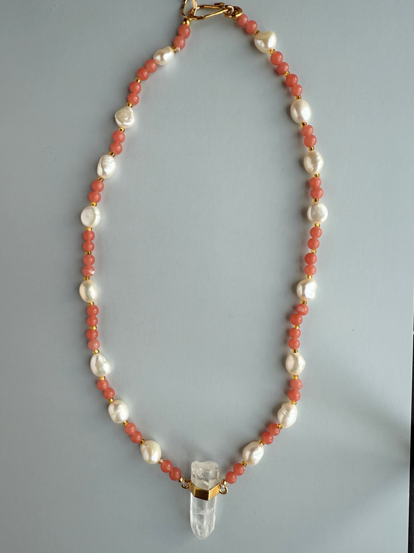 Freshwater Pearls, Peach & Clear Quartz