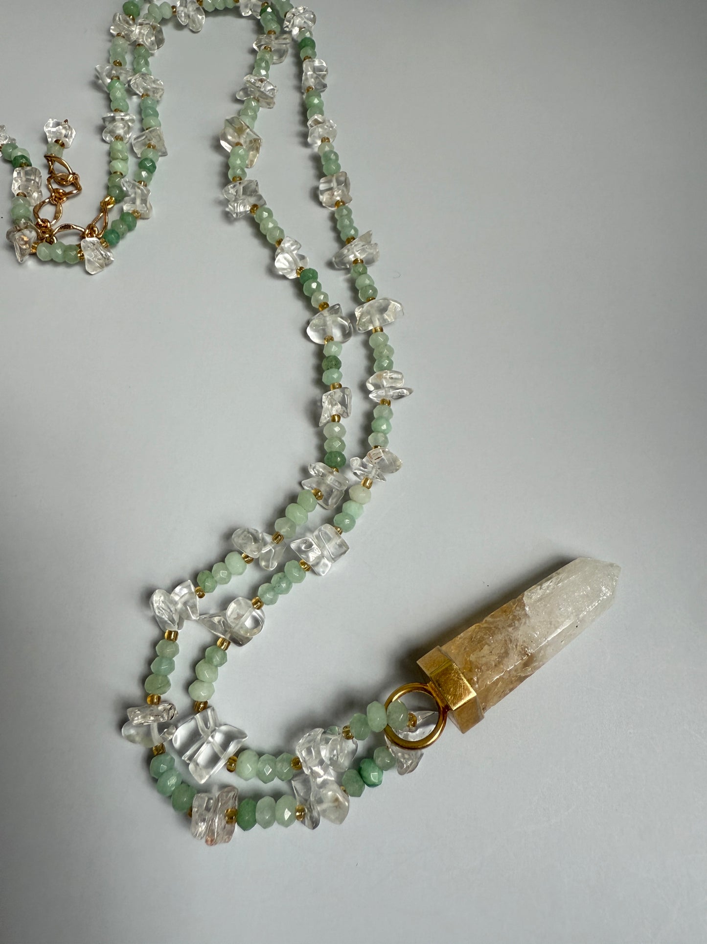 Green Celadon, Clear Quartz & Citrine, 34"