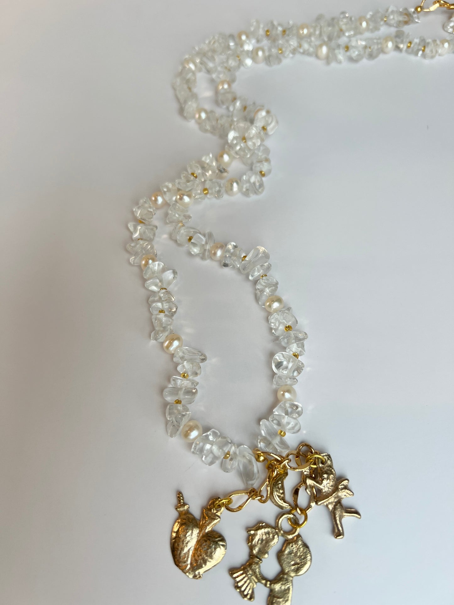 Clear Quartz Rocks & Freshwater Pearls Charm, 26"