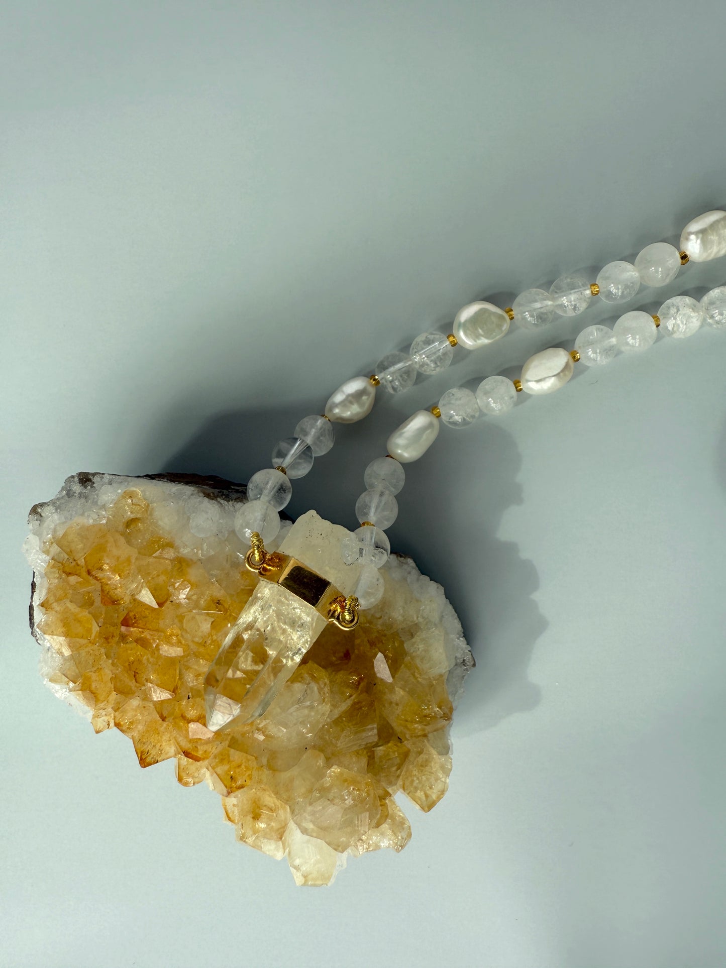 Freshwater Pearls, Clear Quartz & Citrine