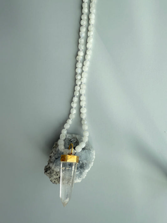 Moonstone & Clear Quartz (removable crystal)