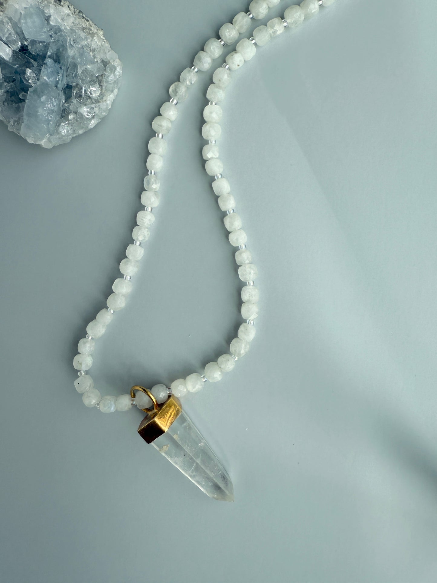 Moonstone & Clear Quartz (removable crystal)