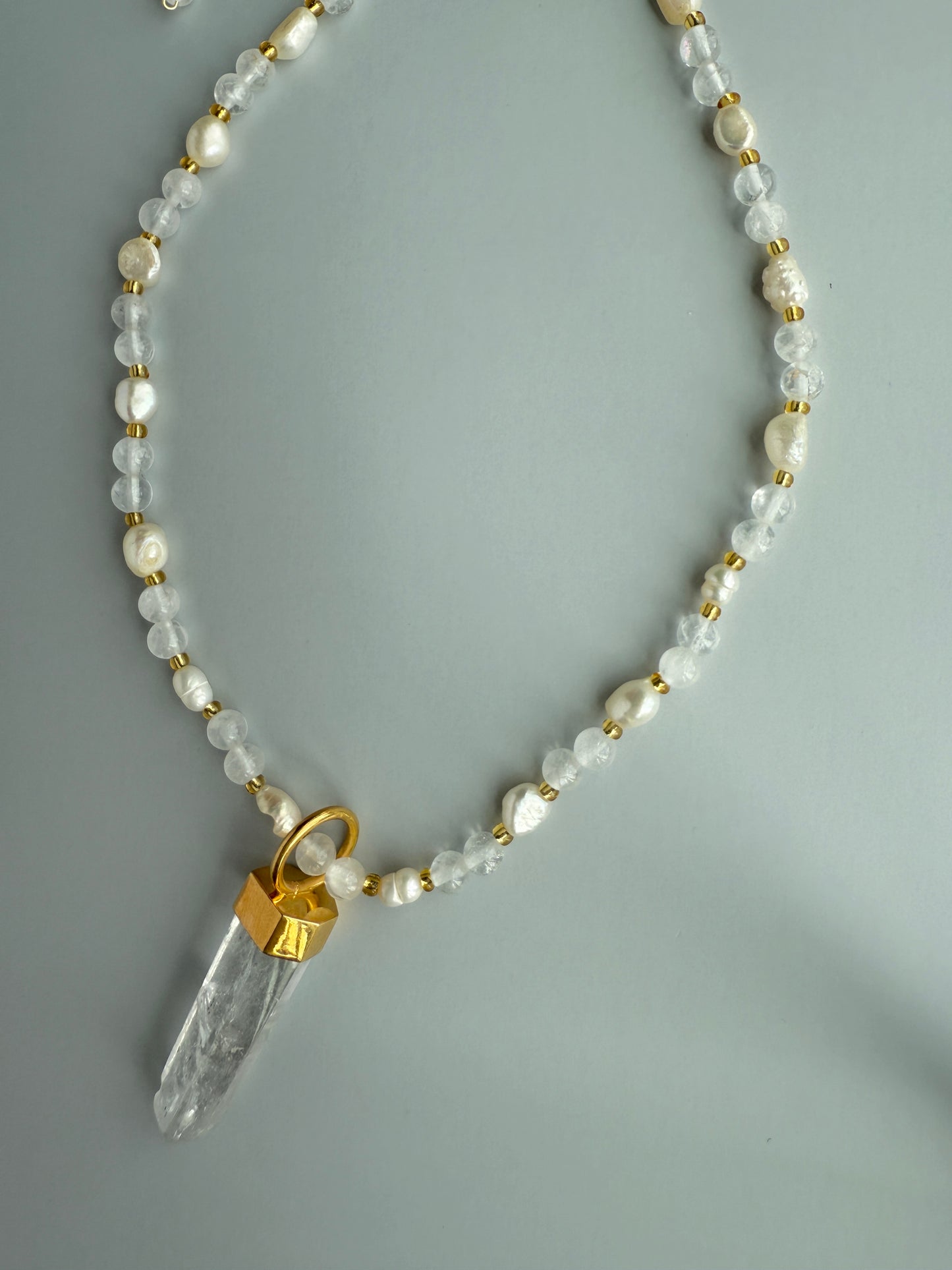 Freshwater Pearls & Clear Quartz (removable crystal)