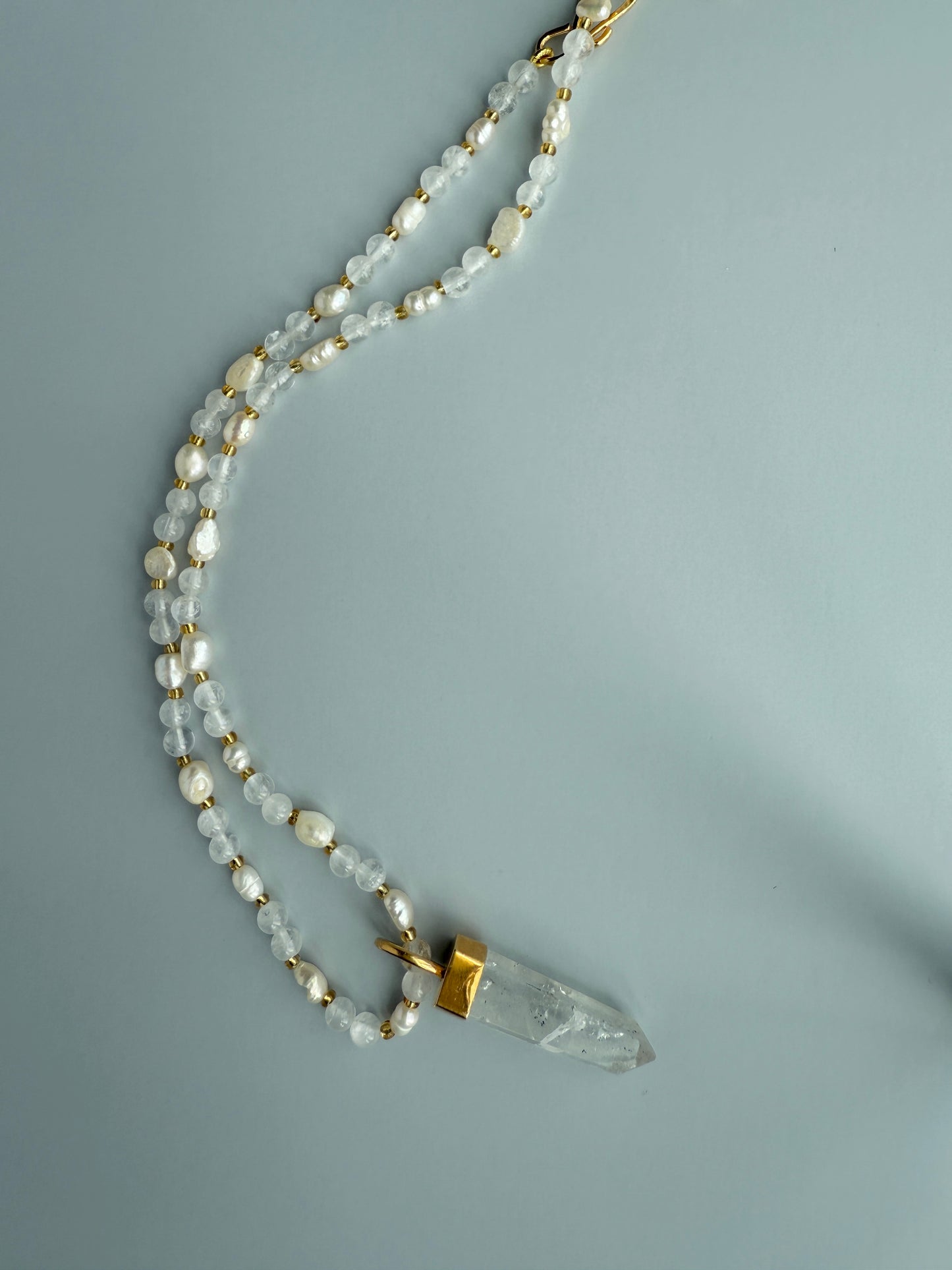 Freshwater Pearls & Clear Quartz (removable crystal)