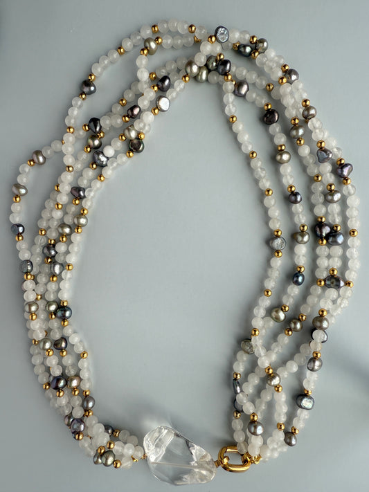 Moonstone, Freshwater Pearls & Clear Quartz