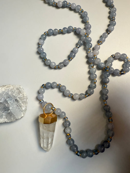 Grey Moonstone & Clear Quartz, 32"