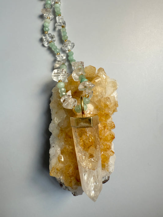 Green Celadon, Clear Quartz & Citrine, 34"