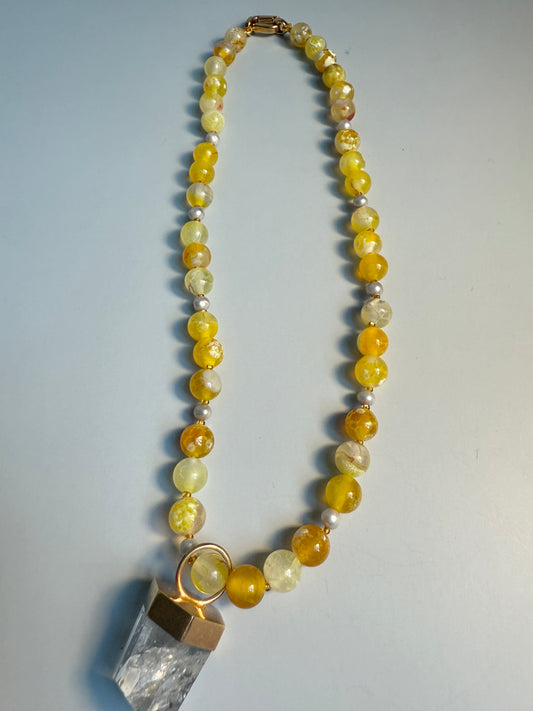 Lemon Quartz, Freshwater Pearls & Clear Quartz