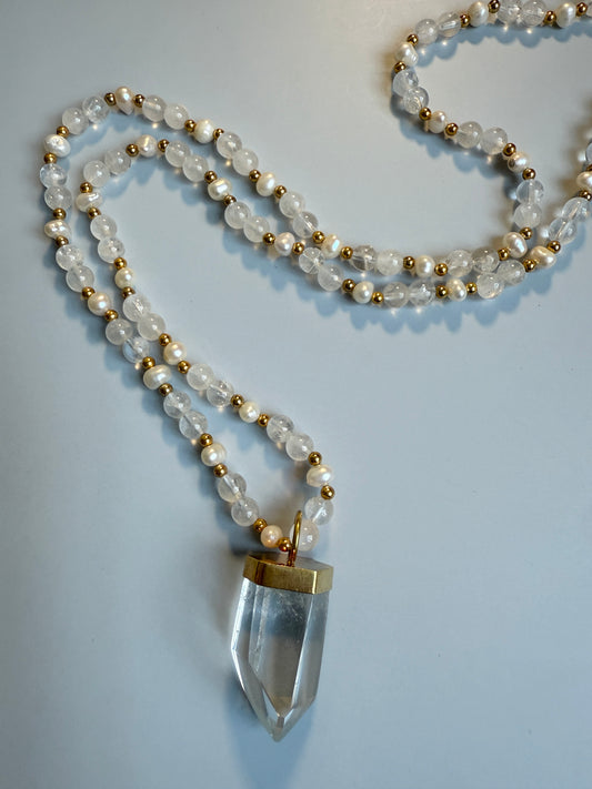 Clear Quartz & Freshwater Pearls, 32"