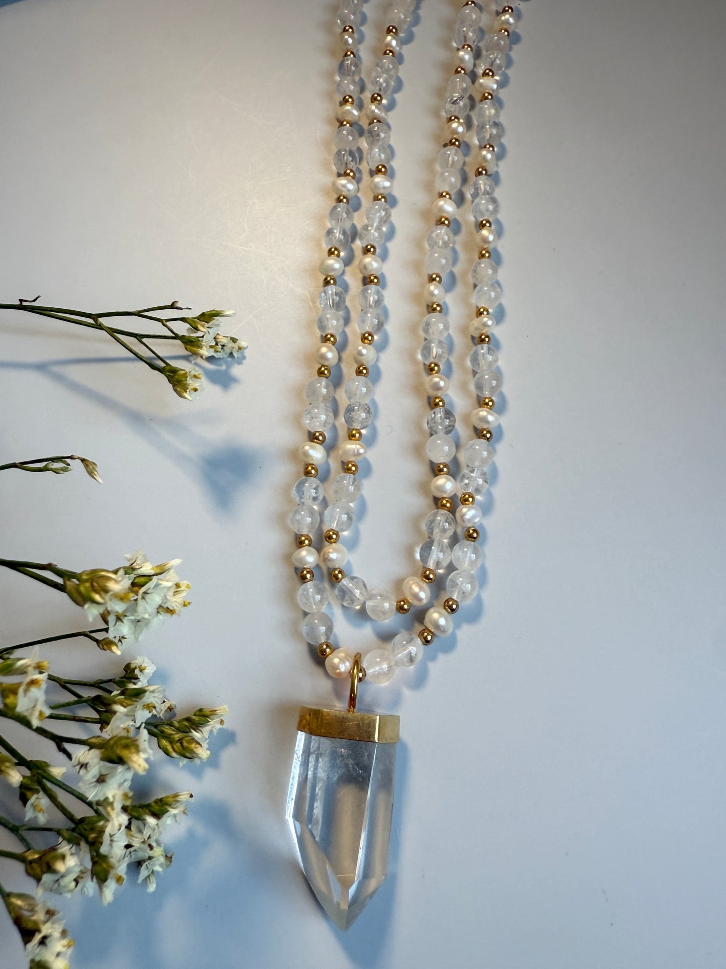 Clear Quartz & Freshwater Pearls, 32"