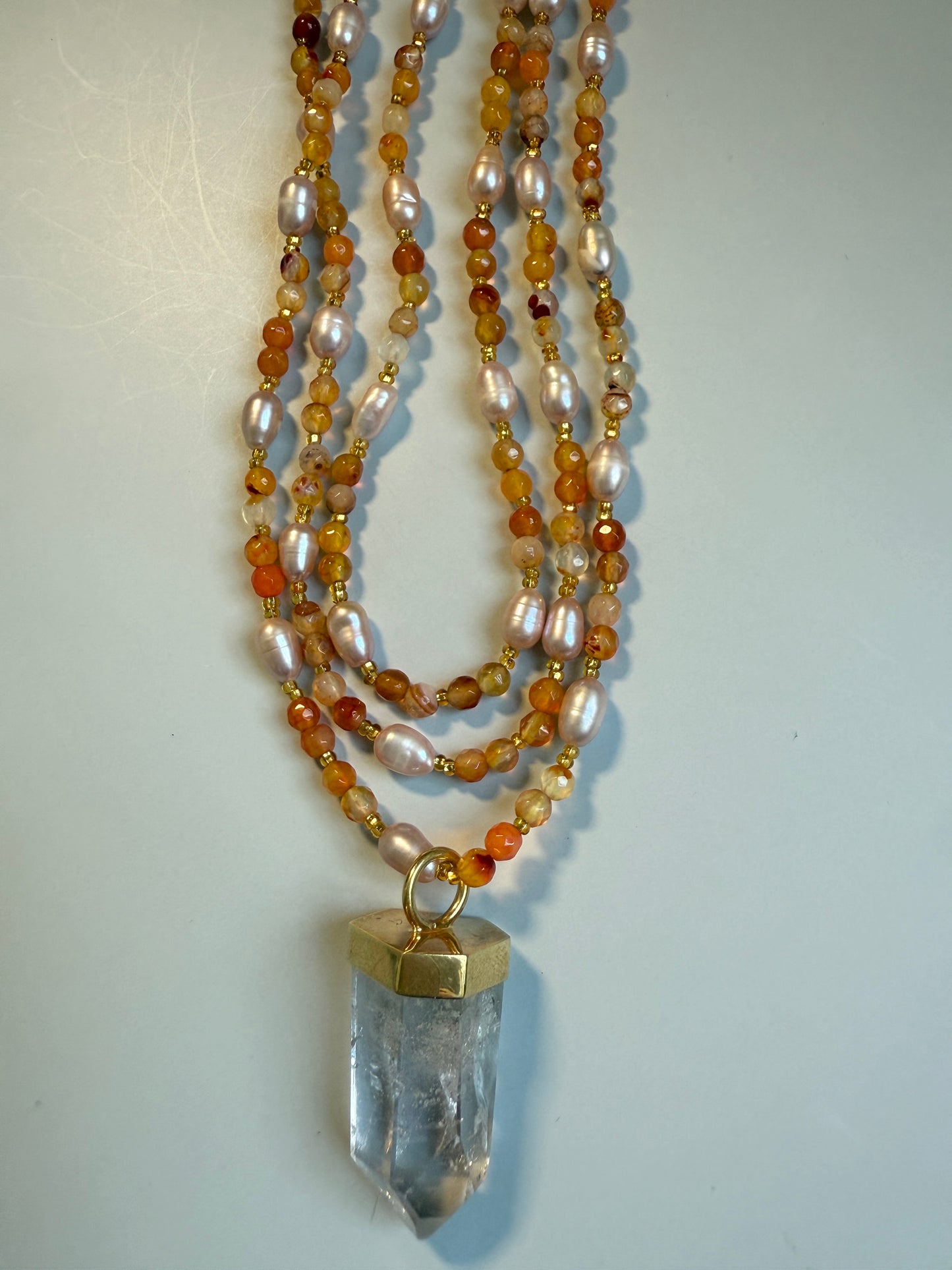 Carnelian, Freshwater Pearl & Clear Quartz, 48"