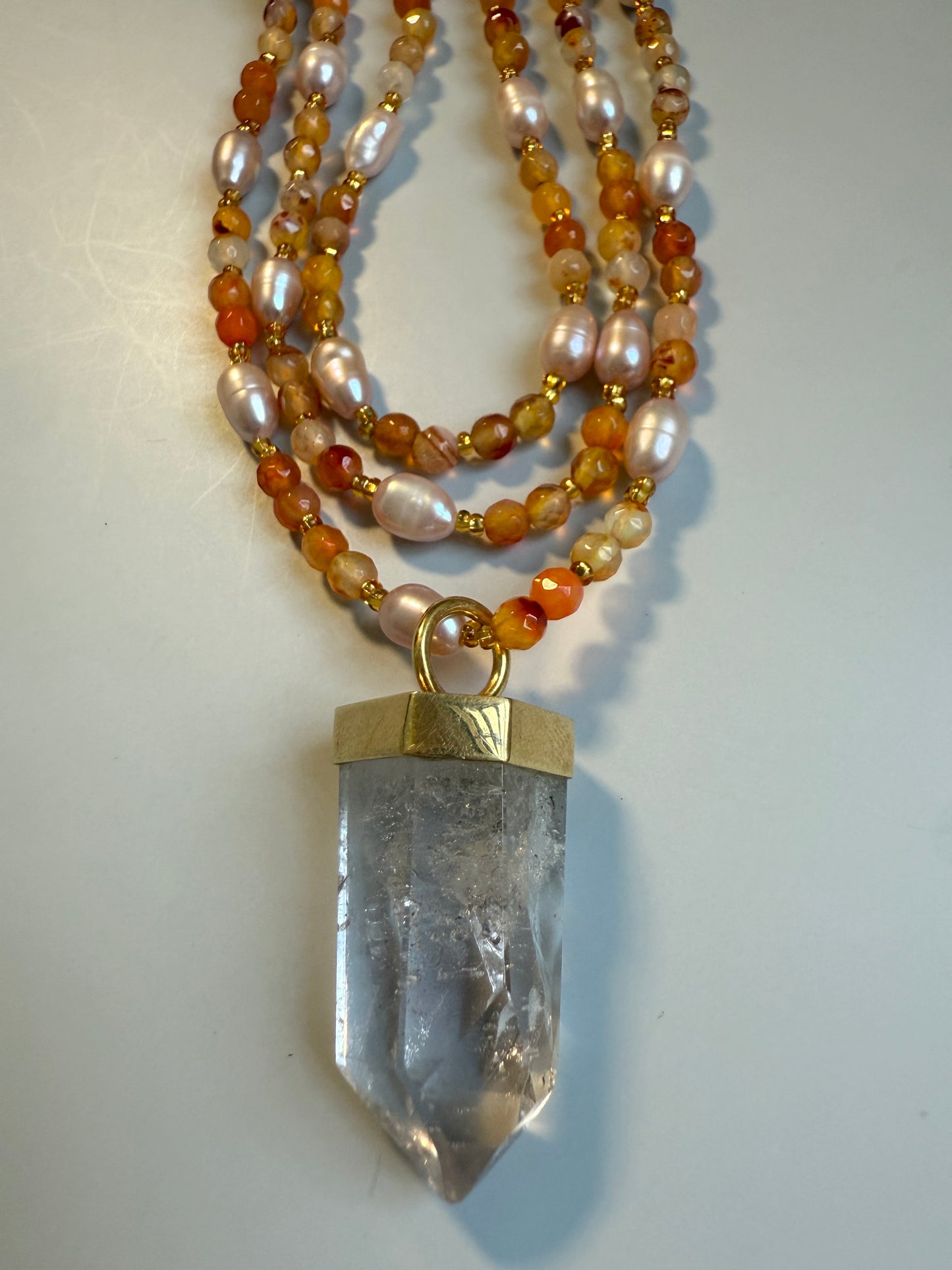 Carnelian, Freshwater Pearl & Clear Quartz, 48"