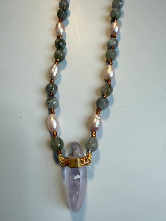 Labradorite, Freshwater Pearls & Amethyst