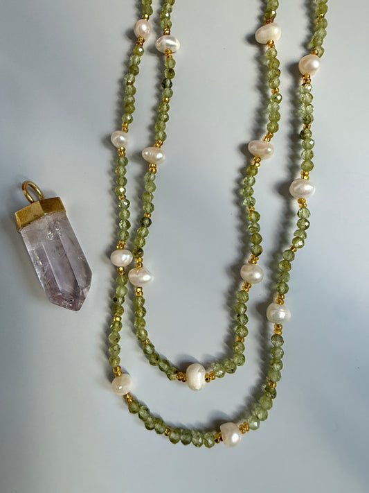 Peridot, Freshwater Pearls & Amethyst, 32"