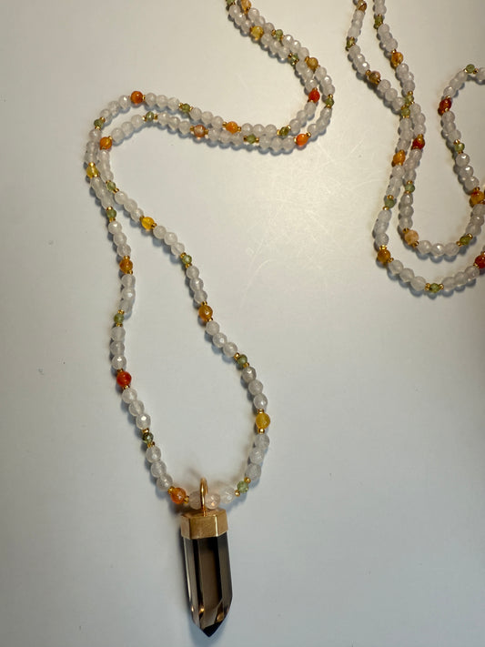 Carnelian, Moonstone, Peridot & Smoky Quartz, 48"