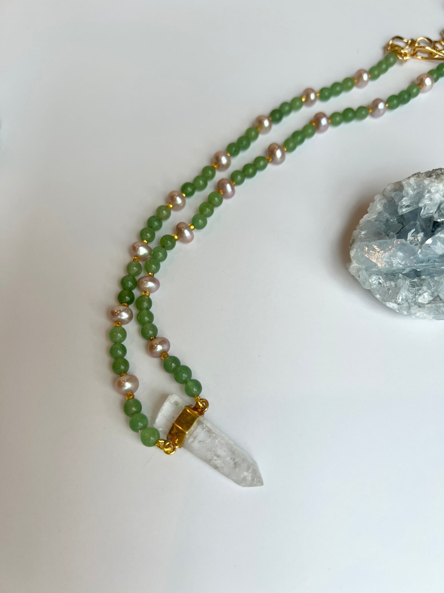 Green Quartz, Freshwater Pearls & Clear Quartz