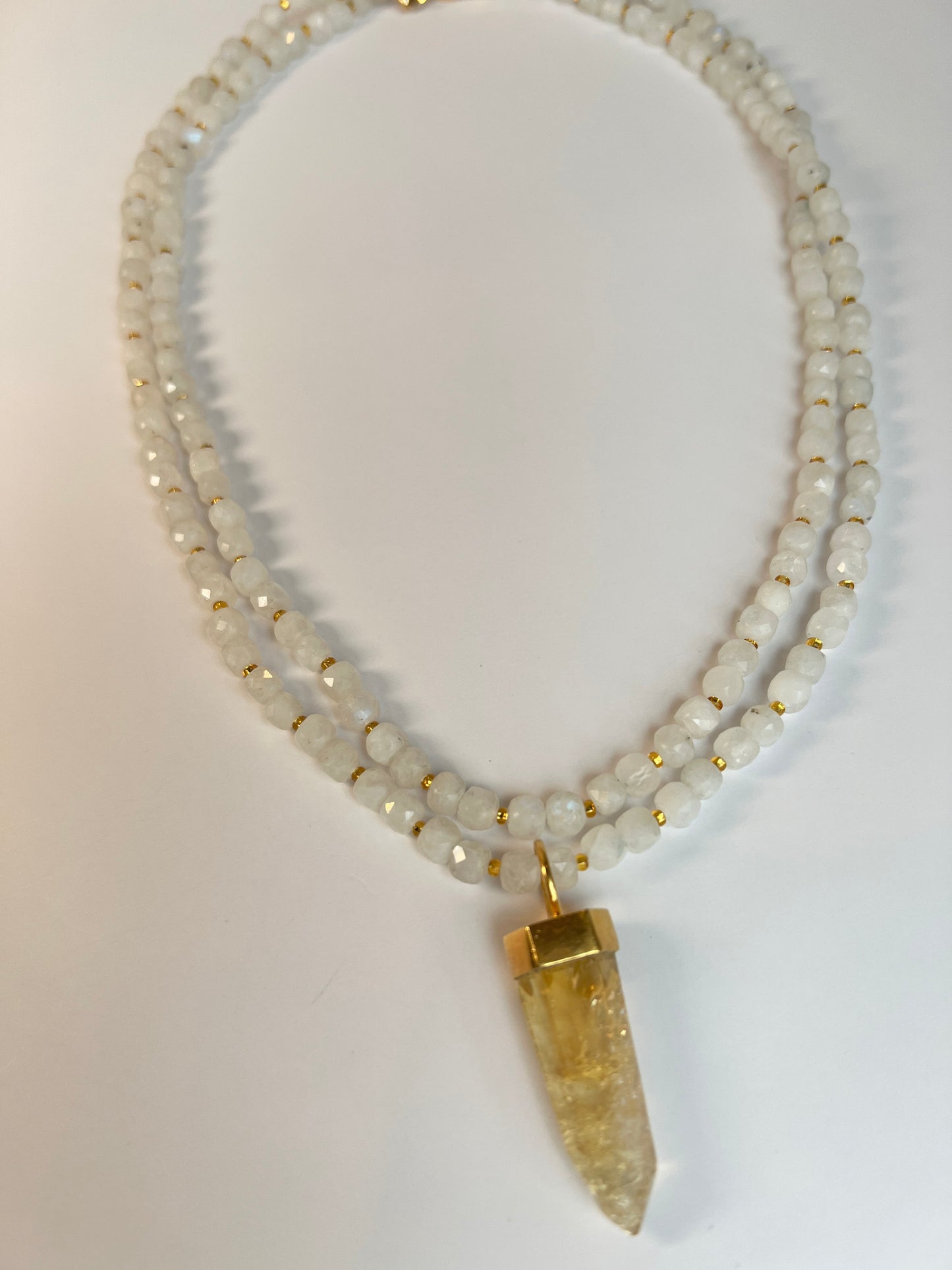 Moonstone & Citrine, 34" (long, double-wrap short, & removable crystal)