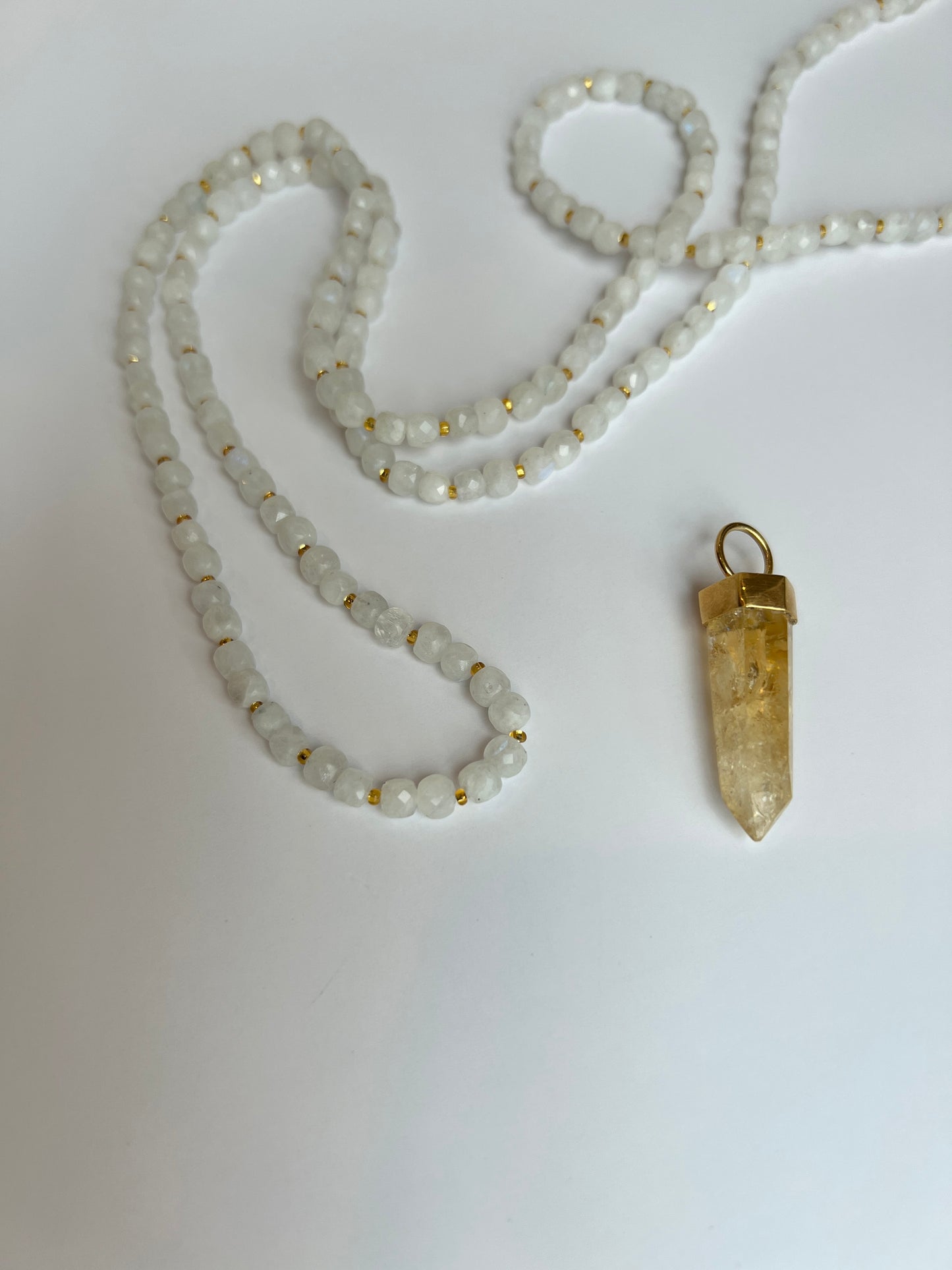 Moonstone & Citrine, 34" (long, double-wrap short, & removable crystal)