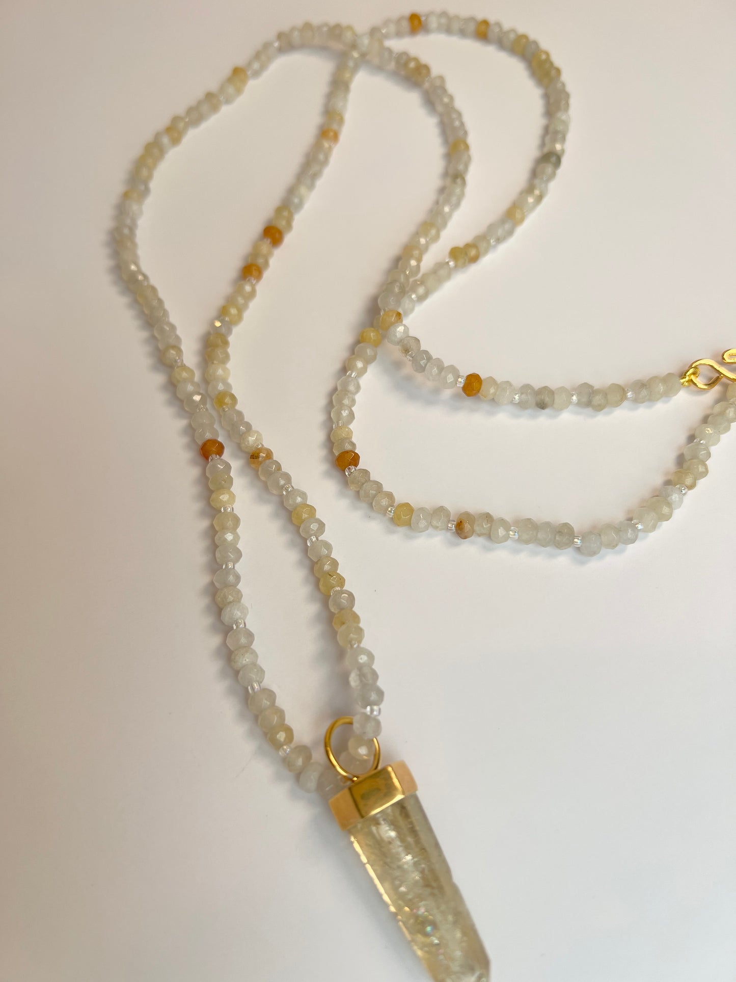 Moonstone & Citrine, 34" (long, double-wrap short, & removable crystal)