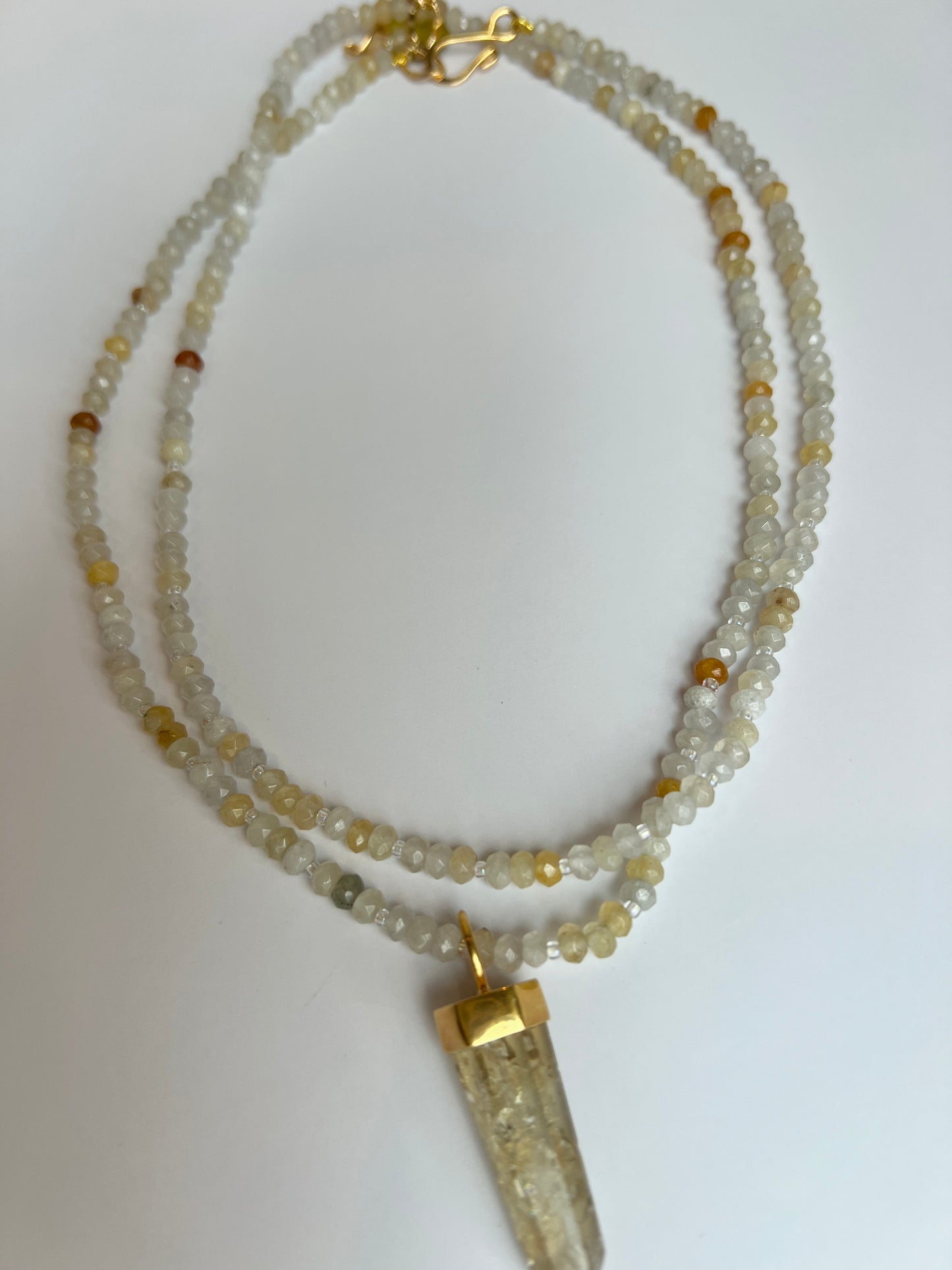 Moonstone & Citrine, 34" (long, double-wrap short, & removable crystal)